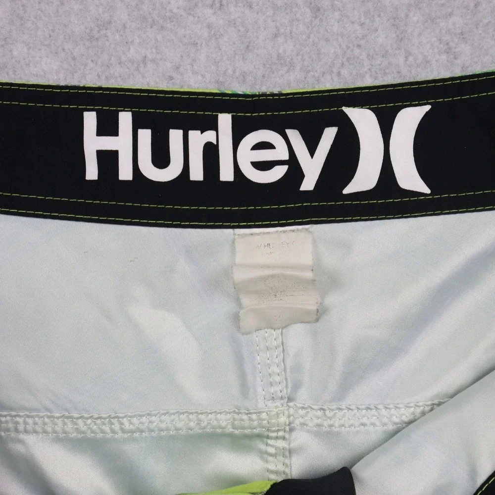 Hurley Board Shorts Mens 34 Cargo Pocket Surf Swim Beach Trunks Lime Green Plaid - Picture 3 of 8